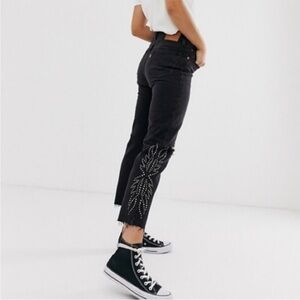 Levi's 501 Canyon Jeans Womens 26 Crop Embellished Black Buttonfly Rivet Baddie
